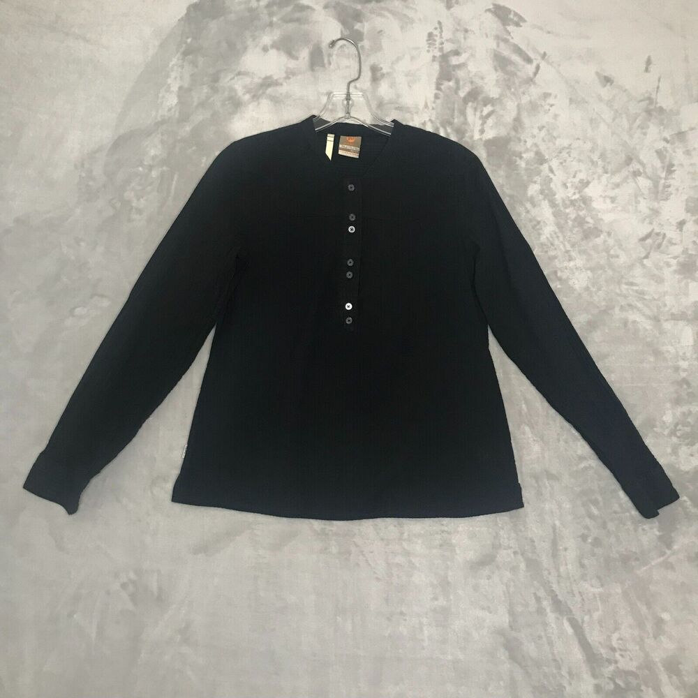 Merrell Top Womens XS Black Textured Cotton Henley Long Sleeve Outdoor Casual